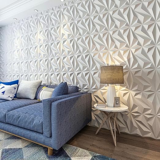 Art3dwallpanels 33 Pack 3D Wall Panel Diamond for Interior Wall Décor, PVC Flower Textured Wall Panels for Living Room Lobby Bedroom Hotel Office, White, 12''x12'' Cover 32.Sq.Ft. - Image 3
