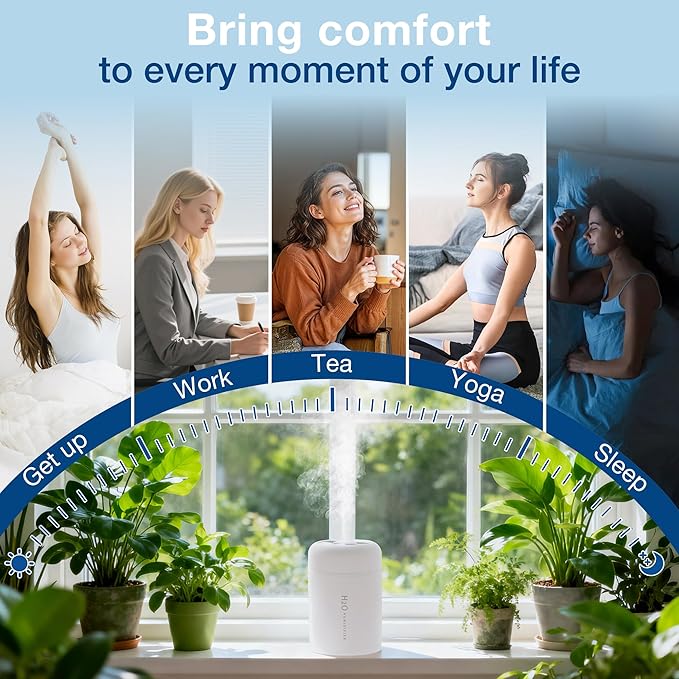 Portable Mini Humidifier, 300ml USB Cool Mist Small Humidifier with Colorful Lights. Perfect for Bedroom, Office, Plants, travel & Car (White) - Image 8