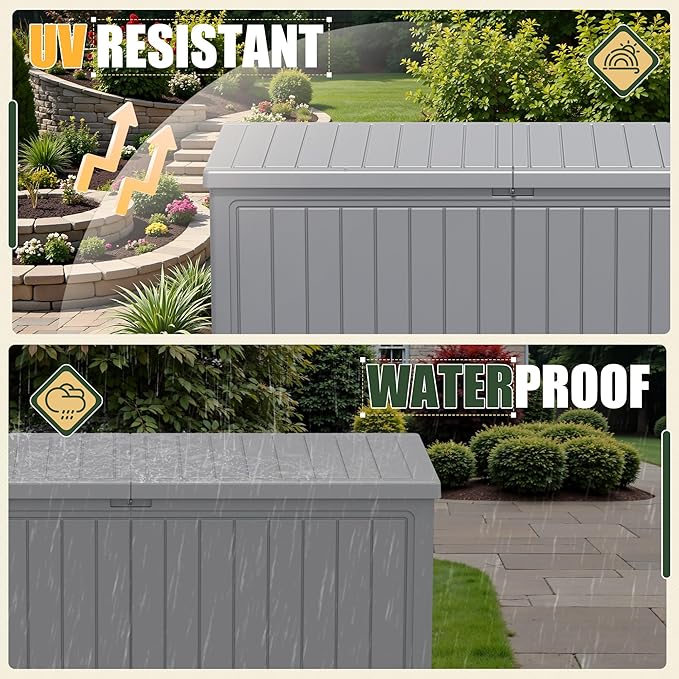 JUMMICO 270 Gallon Outdoor Storage Deck Box with Divider, Double Wall Storage Box with Lockable Lid for Garden Tools, Pools Supplies (Gray) - Image 4