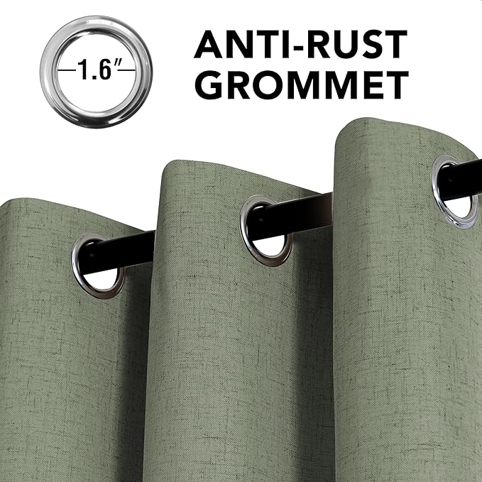 H.VERSAILTEX Linen Curtains 100% Blackout Curtains for Bedroom 102 inch Long Full Light Blocking Nature Linen Blended Window Curtains for Living Room Nickel Grommet (2 Panels, Heathered Dried Sage) - Image 3