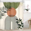 Green Boho Shower Curtain 60Wx72H Abstract Bohemian Modern Leaves Mid Century Minimalist Contemporary Plant Bathroom Decor Simple Neutral Bath Curtain Fabric Polyester 12 Pack Hooks by MitpokBrand