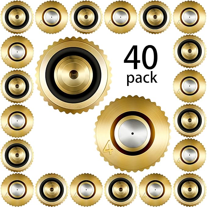 Hotop 40 Pieces Brass Misting Nozzle, Low Pressure Atomizing Mist Nozzle, 10/24 UNC Orifice Replacement Heads for Greenhouse Landscaping and Outdoor Cooling System (0.4 mm) by HOTOP