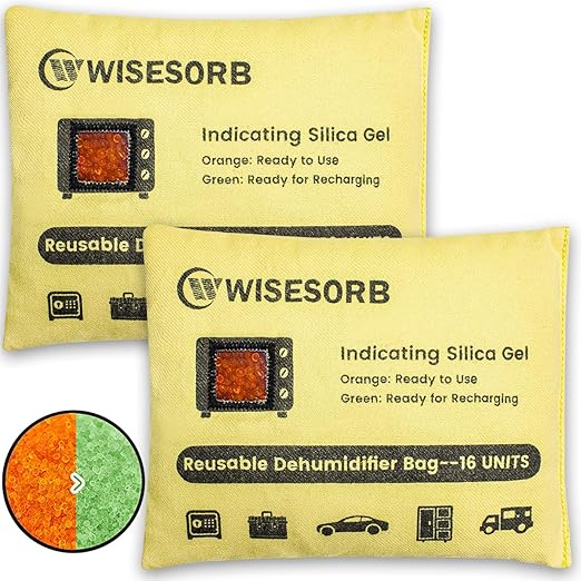 2 Pack 500G Reusable Silica Gel Desiccant Dehumidifier Bags, Color Indicating Moisture Absorbers for Car, Closet, Garage, 3D Filaments, Emoisture, Microwave Rechargeable Reusable Drying Bags by Wisesorb