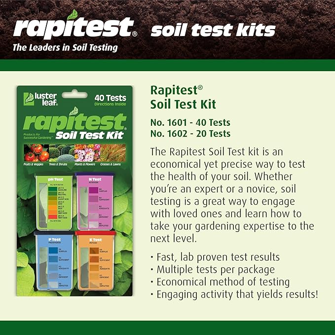 Rapitest Soil Test Kit for Gardens, Vegetables, Flowers and Lawns. USA designed and assembled soil tester completely, quickly and accurately measures/analyzes soil pH acidity and garden nutrients - Image 9