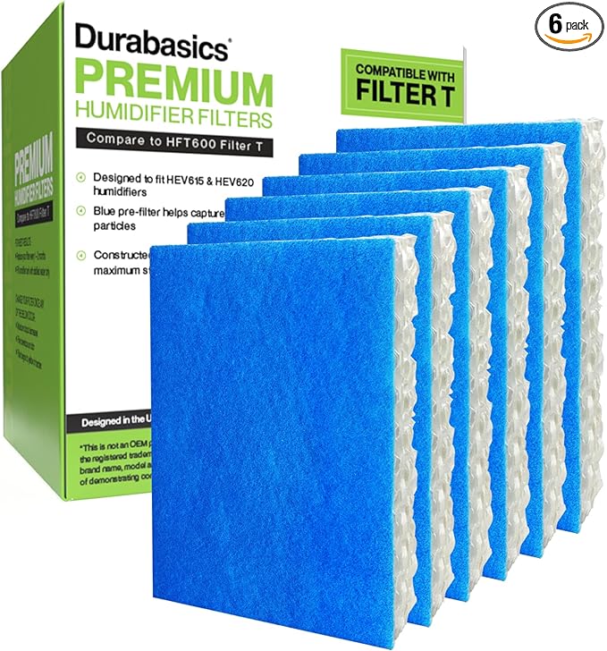 Durabasics Filter Replacements for Honeywell Filter humidifier Filter T, 6 Pack, Compatible with HFT600 Honeywell Humidifier Filter, HEV615 & HEV620, Filter HFT600 & Filter T by Durabasics