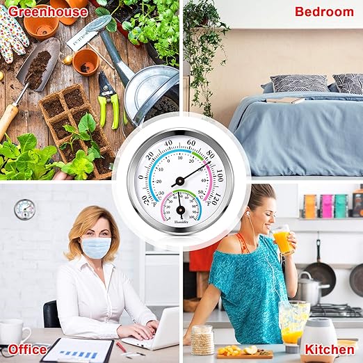 Weewooday 3 Pcs Indoor Outdoor Thermometer 2 in 1 Mini Home Temperature Humidity Hygrometer Monitor Gauge for Home Offices Wall(Silver,2.2 Inch) - Image 6