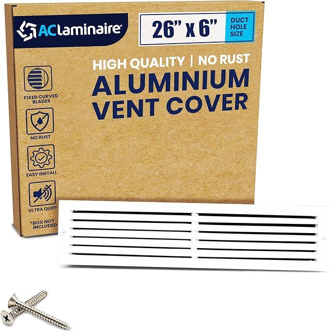 26x6 Inch (Duct Opening) Air Return Vent Cover Decorative – Premium Aluminum AC Vent Cover for Ceiling & Wall, Rustproof Grille, Ideal for Home HVAC Grille, Durable & Easy to Install by ACLAMINAIRE by LAMINAIRE