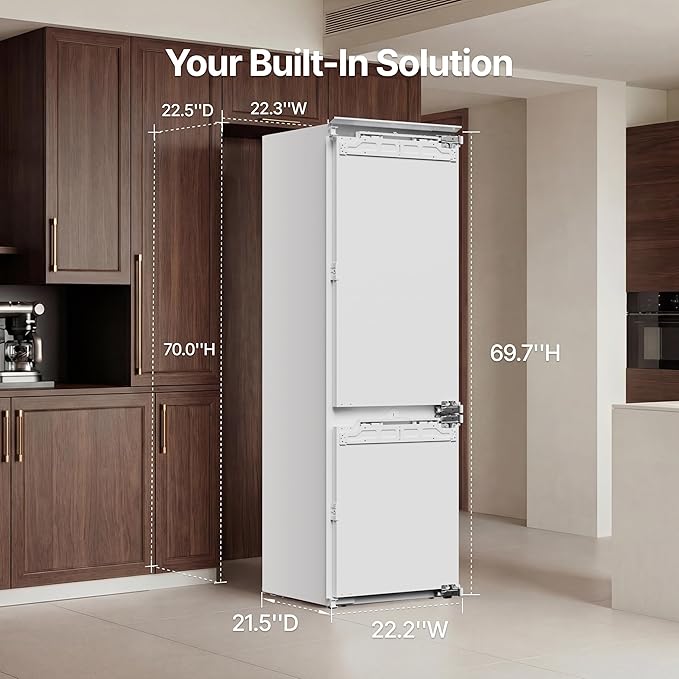 Ca'Lefort 22" Panel Ready Refrigerator with Bottom Freezer, 3-zone Temperature Control, Built-in Panel-Ready Fridge Perfect for Modern Kitchens, 9.72 cu.ft (Panel Not Included) - Image 2