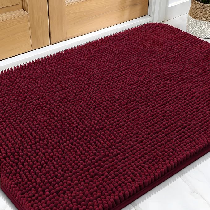 OLANLY Dog Door Mat for Muddy Paws 30x20, Absorbs Moisture and Dirt, Absorbent Non-Slip Washable Doormat, Quick Dry Chenille Mud Mat for Dogs, Entry Indoor Entryway Carpet for Inside Floor, Burgundy by OLANLY