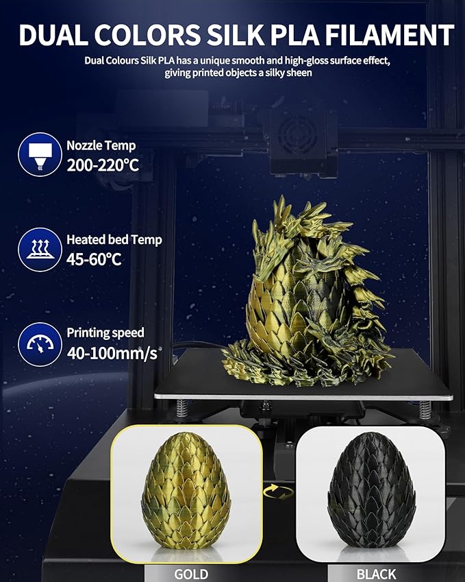 LANDU Silk Dual Color PLA Filament 1.75mm 1KG, 3D Printer Filament Dimensional Accuracy +/- 0.02mm, Coextrusion Filament PLA Shiny Filament Fits for Most FFF 3D Printers,1KG Spool (2.2lbs) Black Gold - Image 3