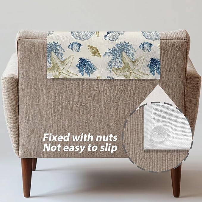 Beach Starfish Seashell Cover for Recliner Non-Slip Peach Flower Furniture Slipcover Washable Fabric Headrest Protector Couch Recliner Headrest Cover Living Room Decor - Image 4