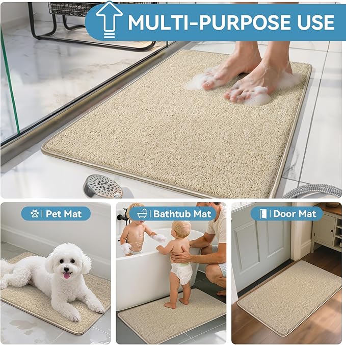 Non Slip Shower Mat Bathtub Mat 16x24 Inch, Quick Dry Bath Mat with Drain, Soft PVC Imitation Loofah Foot Scrubber Bath Mats for Bathroom Tub Shower Floor, Hangable & Hook Included, Beige - Image 8