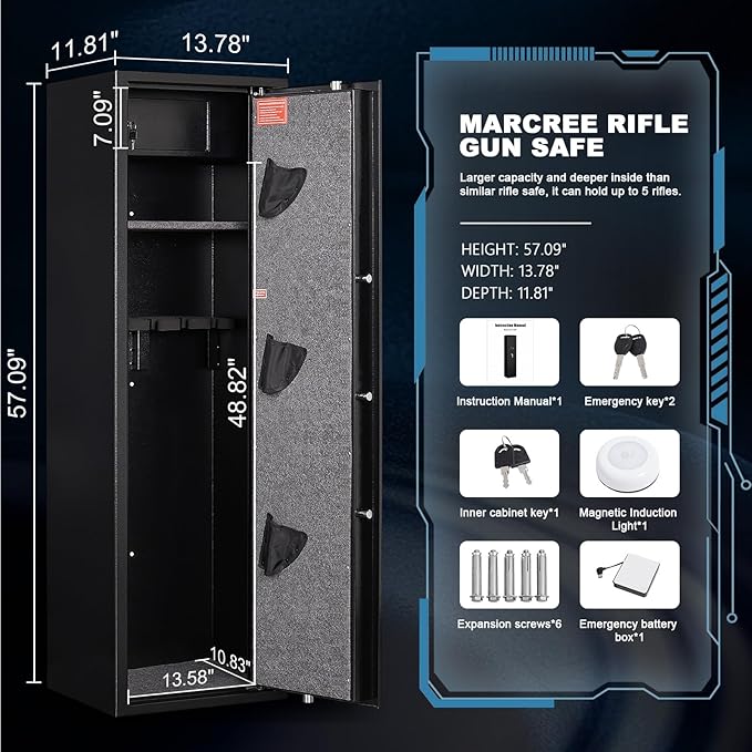 Marcree 8-10 Gun Safe, Gun Cabinets for Rifles and Shotguns, Gun Safes for Rifles and Pistols with Adjustable Racks & Pistol Storage, Quick Access Rifle Safes, No Assembly - Image 3