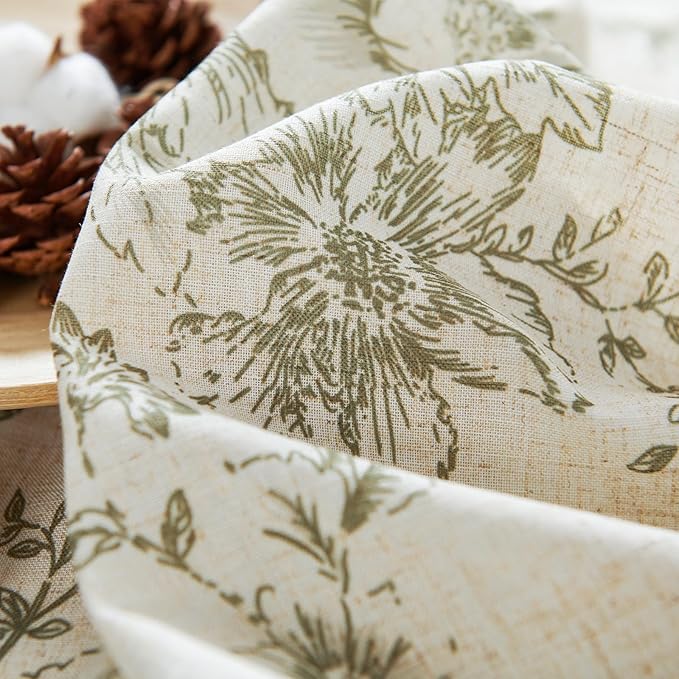 jinchan Linen Blend Floral Curtains for Living Room 54 Inch Length Farmhouse Printed Curtain Rod Pocket Back Tab Sage Green Peony Flower Patterned Drapes Bedroom Curtains Set 2 Panels - Image 4