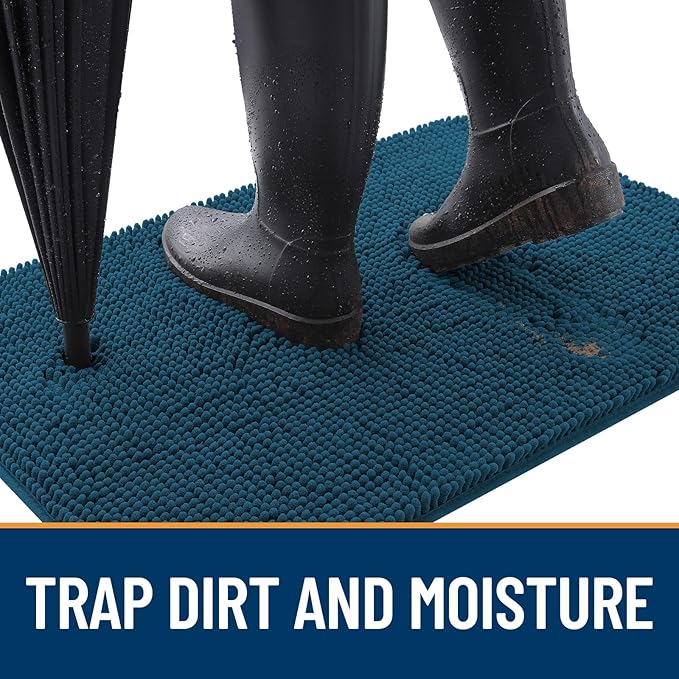OLANLY Dog Door Mat for Muddy Paws 47x32, Absorbs Moisture and Dirt, Absorbent Non-Slip Washable Doormat, Quick Dry Chenille Mud Mat, Entry Indoor Entryway Carpet for Inside Floor, Atlantic Blue - Image 2