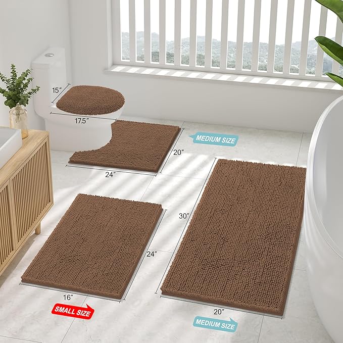 Smiry Luxury Chenille Bathroom Rugs 24x16, Extra Soft and Absorbent Shaggy Bath Mat, Machine Washable, Non-Slip Plush Carpet Runner for Tub, Shower, and Floor, Home Decor Accessories, Mocha - Image 2