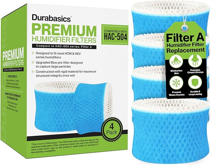 Durabasics 4 Pack of Premium Humidifier Filters Compatible with Honeywell Humidifier Filters HAC-504, HAC-504AW & Honeywell Filter A | Replacement for HCM 350 Filters & Cool Mist Humidifiers by Durabasics