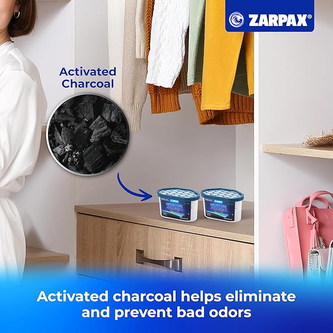 Moisture Absorber Activated Charcoal 6.5 oz/185g | Removes Moisture, Damp, Humidity & Odors | Odor Absorber | Moisture Trap for Bathroom, Closet, Kitchen & Small Spaces | Set of 6 - Image 5