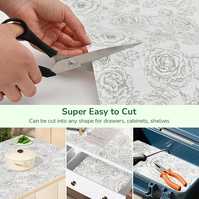 Floral Drawer and Shelf Liner for Kitchen, Non-Slip Non-Adhesive Cabinet Liners for Cupboard, Dresser, Shelves, Tool Box, Pantry, Thickened Easy Install, Strong Grip, 17.5In x 20FT, Rose - Image 5