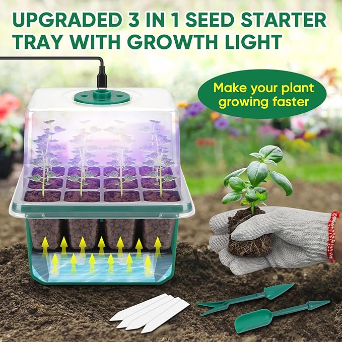 BlumWay Self-Watering Seed Starter Tray Kit with Grow Light and Humidity Dome,3 Color Growing Light,5-Pack 60-Cell Plant Seedling Tray,Reusable Plastic Germination Trays,Timed Light Plant Starter Set - Image 7