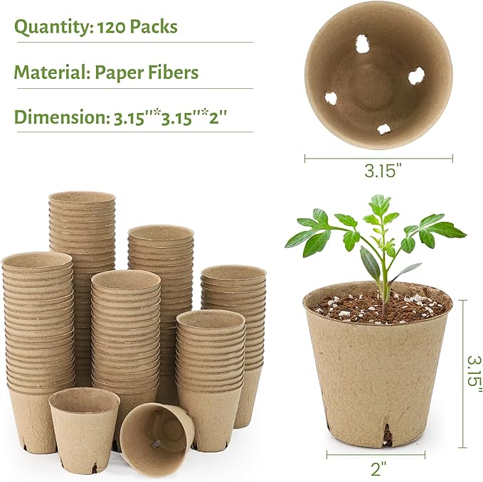 120 Packs 3.15 Inch Peat Pots, Biodegradable Pots for Seedlings with Drainage Holes, Herb Seed Starter - Image 2