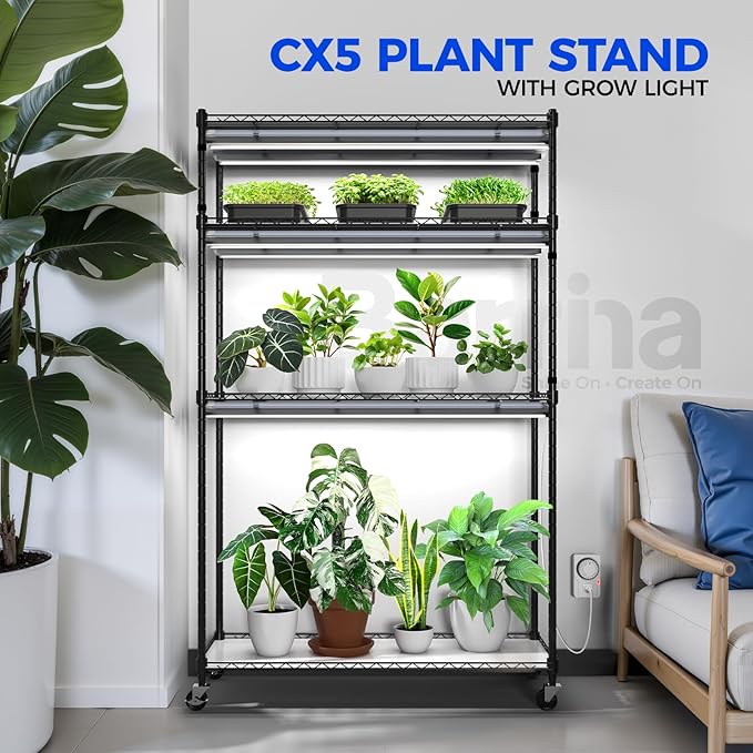 Barrina CX5 Plant Stand with Grow Lights for Indoor Plants, 4-Tier Plant Shelf with T8 3FT 180W Full Spectrum Grow Light for Seed Starting, Succulent, Timer Socket, Greenhouse, 35.4"x13.8"x59" - Image 2