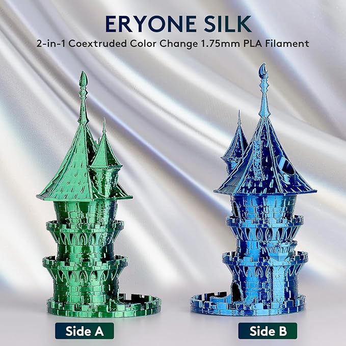 ERYONE Silk Dual Color PLA Filament 3D Printer 1.75mm +/- 0.03mm, Bicolor Filament Two Tone PLA 1KG(2.2lbs) Cardboard Spool, Blue Green - Image 3