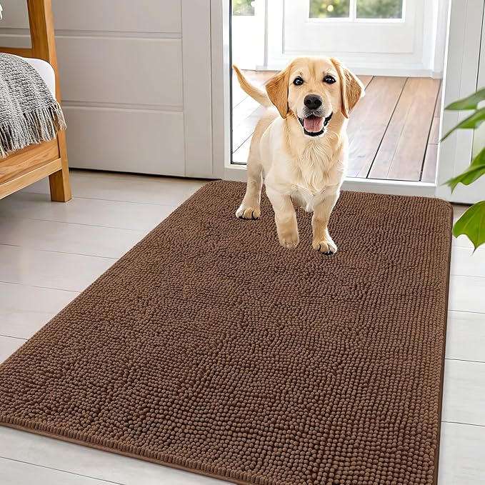 OLANLY Dog Door Mat for Muddy Paws 44x32, Absorbs Moisture and Dirt, Absorbent Non-Slip Washable Doormat, Quick Dry Chenille Mud Mat for Dogs, Entry Indoor Entryway Carpet for Inside Floor, Mocha by OLANLY