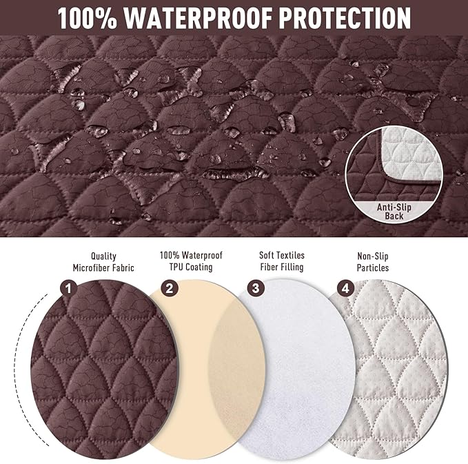 TAOCOCO 100% Waterproof Loveseat Recliner Couch Sofa Covers with Console,Double Reclining Couch Cover Non-Slip Sofa Slipcovers Washable,Furniture Protector Covers for Kids,Pets(2 Seater,Coffee) - Image 4