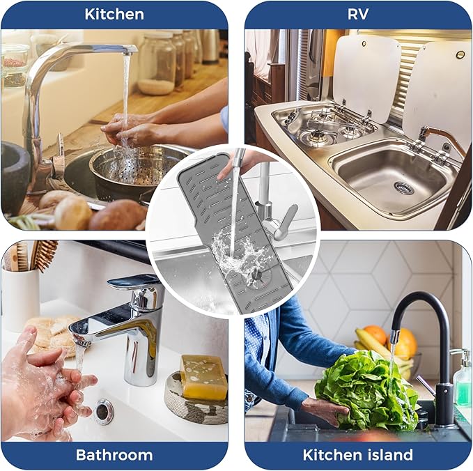 24" Splash Guard Plus Size Silicone Sink Faucet Drying Mat Handle Drip Catcher Tray Dish Sponge Holder Kitchen Accessories Protector Home Organization Gadgets Organizer - Image 8