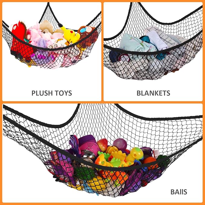 Stuffed Animal Hammock, Jumbo Toy Storage Net 83" Wall Sling Corner Extra Large Kids Children Mesh Toy Net Organizer (Black, 83 Inch) - Image 3