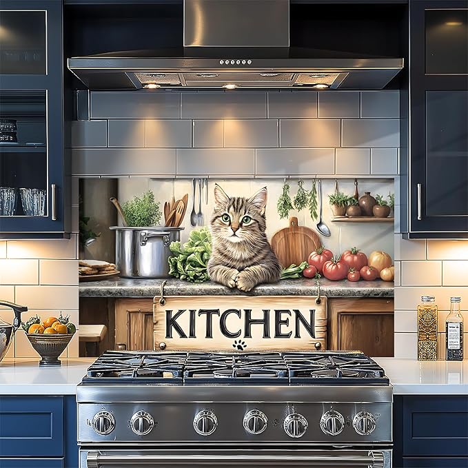 NYZE Kitchen Backsplash Stickers Waterproof Stove Backsplash Protector, 30 X 16 inch Removable Kitchen Wallpaper with Wall Art Decor for Stove Cooking Area(Kitchen Cat) by GIVEYOUTHEBEST