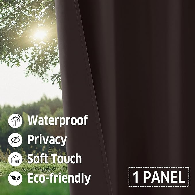 RYB HOME Outdoor Curtains for Patio Waterproof Tab Top Block Sunlight Thermal Insulated Privacy Assured Thick Outside Curtains for Deck, Balcony, Pool, W52 x L108, Brown, 1 Panel - Image 4