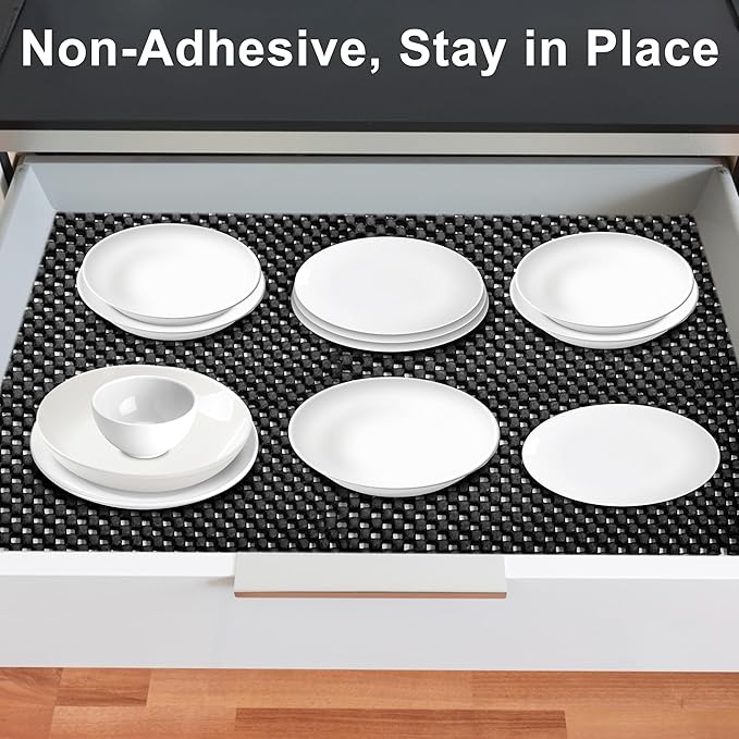 Shelf Liner for Kitchen Cabinet, Durable with Strong Grip, Non Adhesive Liners Protect Kitchen Cabinets and Cupboard, Pantry, Bathroom Drawers and Shelves, Desks-12" x 120" (Black) - Image 2