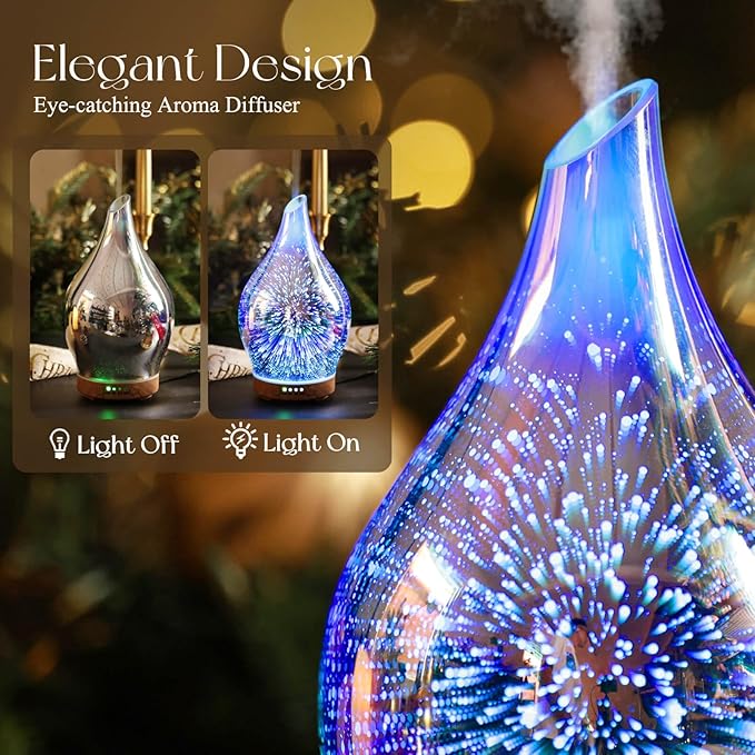 Porseme Oil Diffuser 3D Glass Aromatherapy Ultrasonic Humidifier, Air Refresh Auto Shut-Off, Timer Setting, BPA Free for Home Hotel Yoga Leisure SPA Gift 150ml Last 6H - Image 7