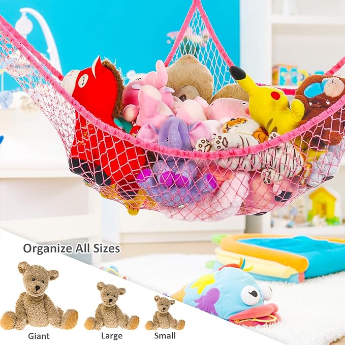 Toy Hammock, Stuffed Animals Hammock, Jumbo Toy Storage Net 83" Wall Sling Corner Extra Large Kids Children Mesh Toy Net Organizer (Pink, 83 Inch) - Image 4