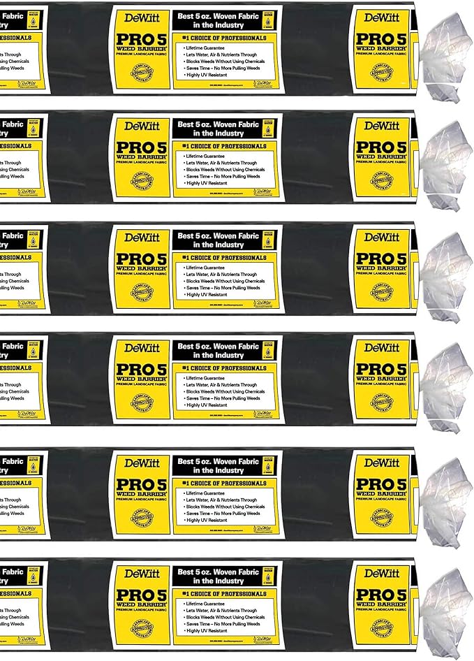 Dewitt 6-Pack Pro-5 Weed Barrier Fabric 5 oz, 6 x 250 Feet – Heavy-Duty Woven Landscape Ground Cover Mat for Raised Garden Bed, Greenhouse Gardening, Outdoor Landscaping, and Commercial Planting by DeWitt