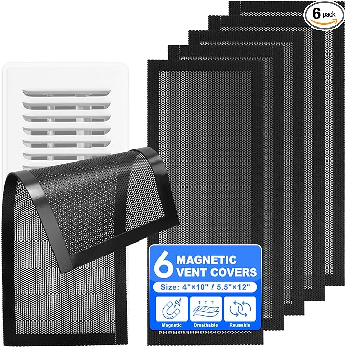 Floor Vent Covers, 4" x 10" Magnetic Vent Covers Air Vent Covers Mesh Screen Register Vent Covers for Home, Floor, HVAC, AC, Grilles, and RV Vents, 6 Pack by KeeTidy