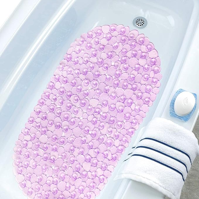 WELTRXE Pebbles Bath Mat Oval Non-Slip Bathtub Mat with Suction Cups, Drain Holes for Bathroom Showers, Tub, Machine Washable, BPA, Latex Free Safe Shower Mats, 27 x 14 Inch, Purple - Image 8