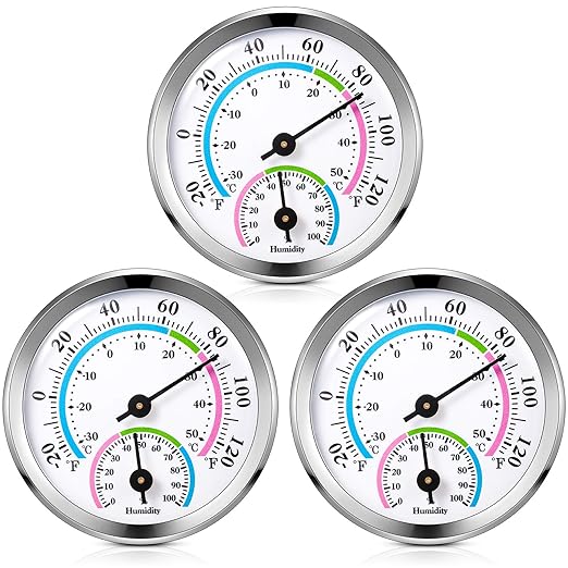 Weewooday 3 Pcs Indoor Outdoor Thermometer 2 in 1 Mini Home Temperature Humidity Hygrometer Monitor Gauge for Home Offices Wall(Silver,2.2 Inch) by Weewooday