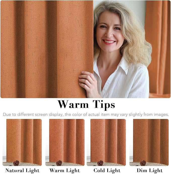 H.VERSAILTEX Linen Blackout Curtains Durable Thick Textured Linen Look 100% Blackout Patio Door Curtain Anti Rust Grommet Extra Wide Sliding Door Curtain Panel, Orange, W100 x L96 inch - Image 6