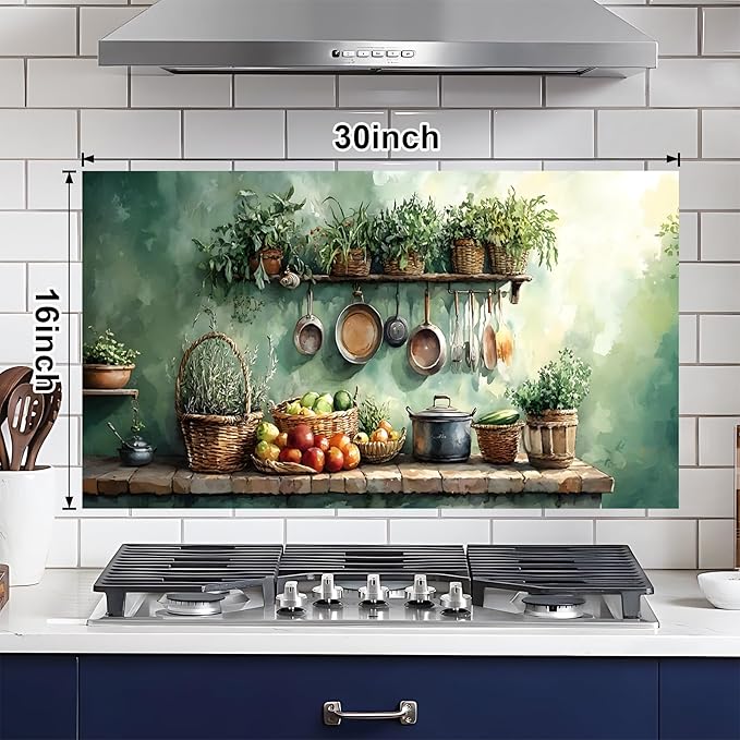 NYZE Kitchen Backsplash Stickers Waterproof Stove Backsplash Protector, 30 X 16 inch Removable Kitchen Wallpaper with Wall Art Decor for Stove Cooking Area(Kitchen Shelf) - Image 2