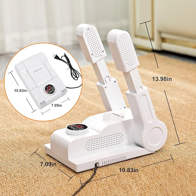 FORLIM [Upgraded Temperature Control] Shoe & Boot Dryer for Work Boots with 24-Hour Delay Timer, Portable Glove Dryer, Boot Warmer, Automatic Shut-Off Timer, Folding Design, Smart Panel, White - Image 9