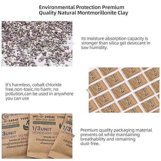 Kraft Clay Desiccants Packs for Safe, 11 Gram 270 Pack Dehumidifier for Gun Safe, Military Grade Moisture Absorbers, Conforms to MIL-D-3464E Type I & II Absorbents - Image 4