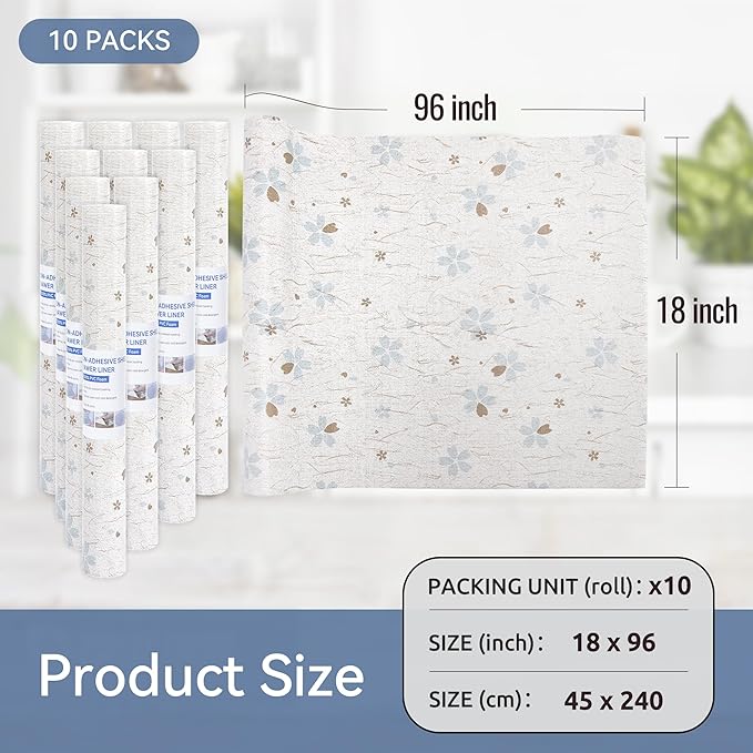 FIFTY FEET 18"x96" Non-Adhesive Shelf Liner for Kitchen Cabinets and Drawers, Washable Non-Slip PVC Cabinet Liner (White Floral)(10 Roll) - Image 5