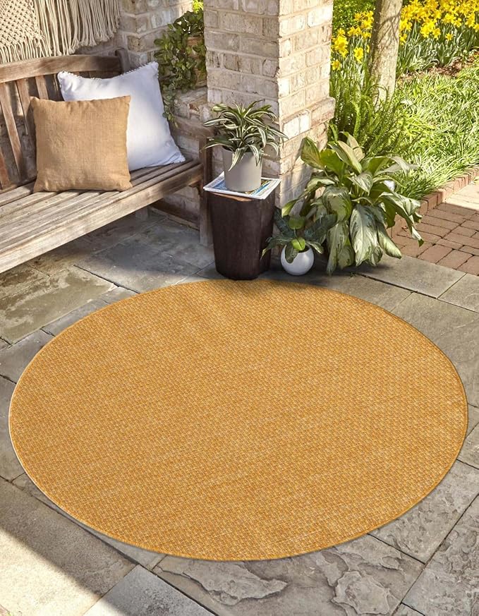 Unique Loom Collection Casual Transitional Solid Heathered Indoor/Outdoor Flatweave Area Rug (10' 8" Round, Corn Harvest Yellow) by UniqueLoom