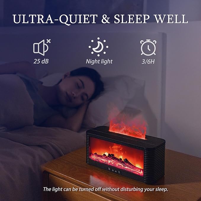 2026 Upgraded 9 Color Flame Fireplace Aroma Essential Oil Diffuser,250ml USB Desktop Noiseless Cool Mist Humidifier with Timer Auto-Off Protection for Home,Office, Gift (Black) - Image 5