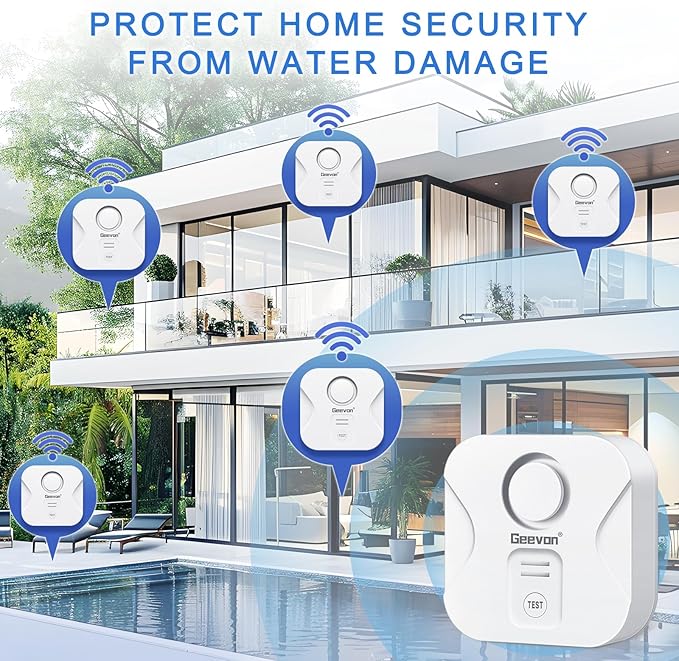 Geevon 10 Pack Water Leak Detectors for Home, 100dB Loud Water Alarm Sensor Leak Detection with Drip Alert for Basements, Laundry Rooms, Kitchen, IP56 Waterproof(Battery Included) - Image 9