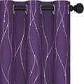 Deconovo Short Purple Curtains, Blackout Drapes with Wave Line Silver Print, 38 x 45 Inches Long, Thermal Insulated Panel, Grommet Top, Machine Washable, Set of 2 Panels for Kitchen Nursery Bedroom by Deconovo