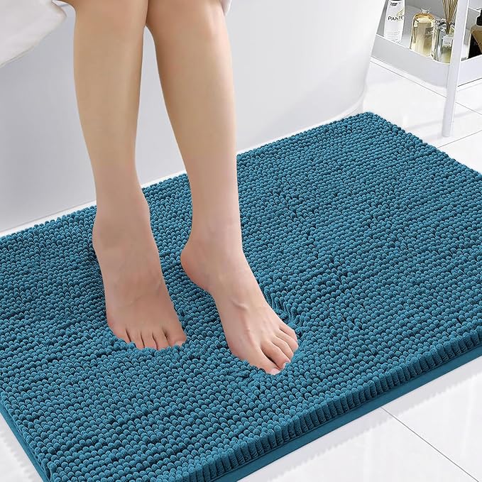 Smiry Luxury Chenille Bathroom Rugs 36x24, Extra Soft and Absorbent Shaggy Bath Mat, Machine Washable, Non-Slip Plush Carpet Runner for Tub, Shower, and Floor, Home Decor Accessories, Peacock Blue by Smiry
